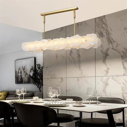 Carlos Alabaster Modern Snowflake Linear Chandelier Over Dining Table - Zelno Lighting