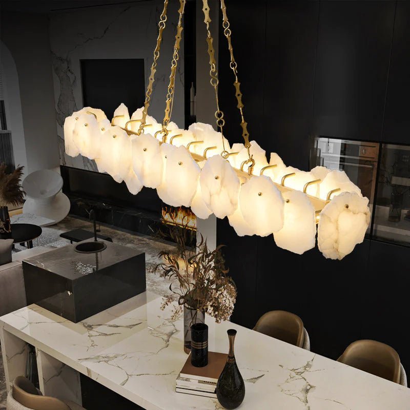 Carlos Alabaster Modern Snowflake Linear Chandelier with Chain - Zelno Lighting