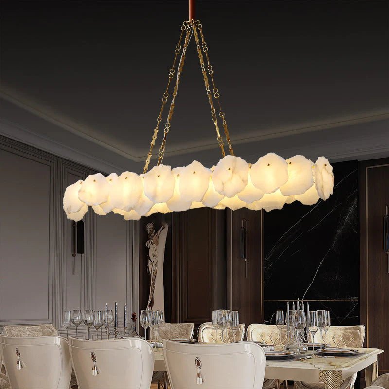 Carlos Alabaster Modern Snowflake Linear Chandelier with Chain - Zelno Lighting