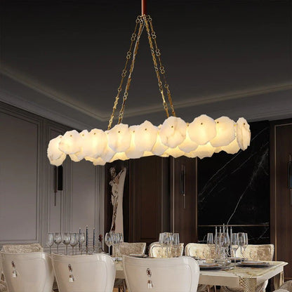 Carlos Alabaster Modern Snowflake Linear Chandelier with Chain - Zelno Lighting