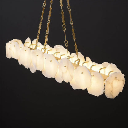 Carlos Alabaster Modern Snowflake Linear Chandelier with Chain - Zelno Lighting