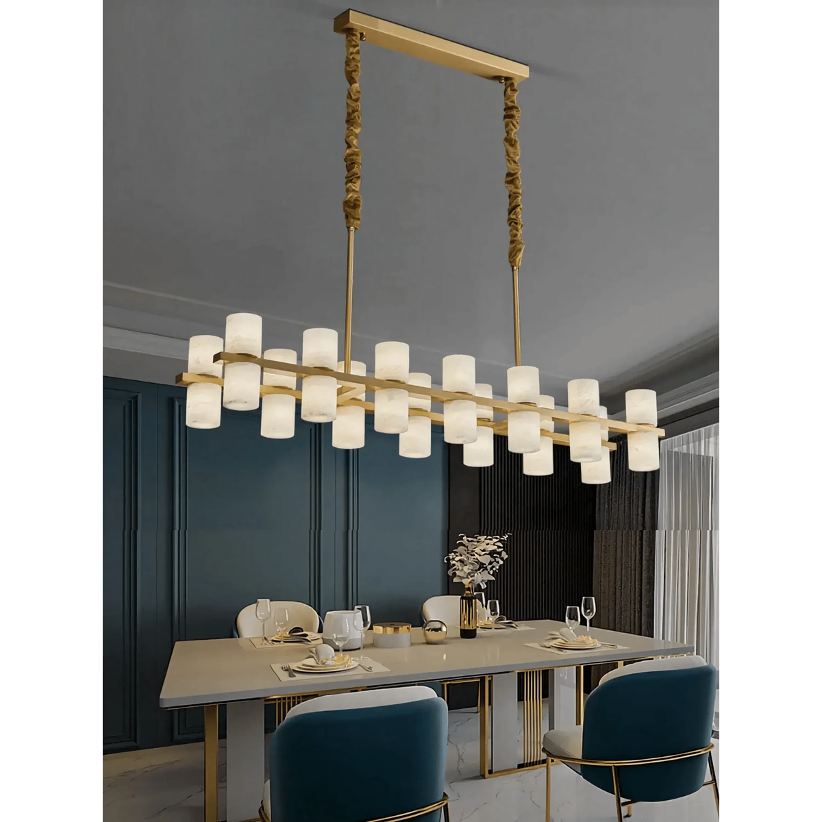 CAURIS ALABASTER LINEAR CHANDELIER 33.5" 39.4" 47.2"L - Zelno Lighting
