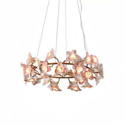 Ceramic Blossom Flower Round Bedroom Chandelier - Zelno Lighting