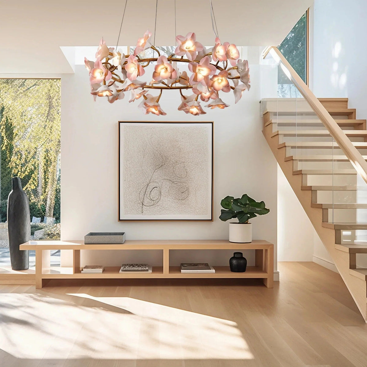 Ceramic Blossom Flower Round Bedroom Chandelier - Zelno Lighting