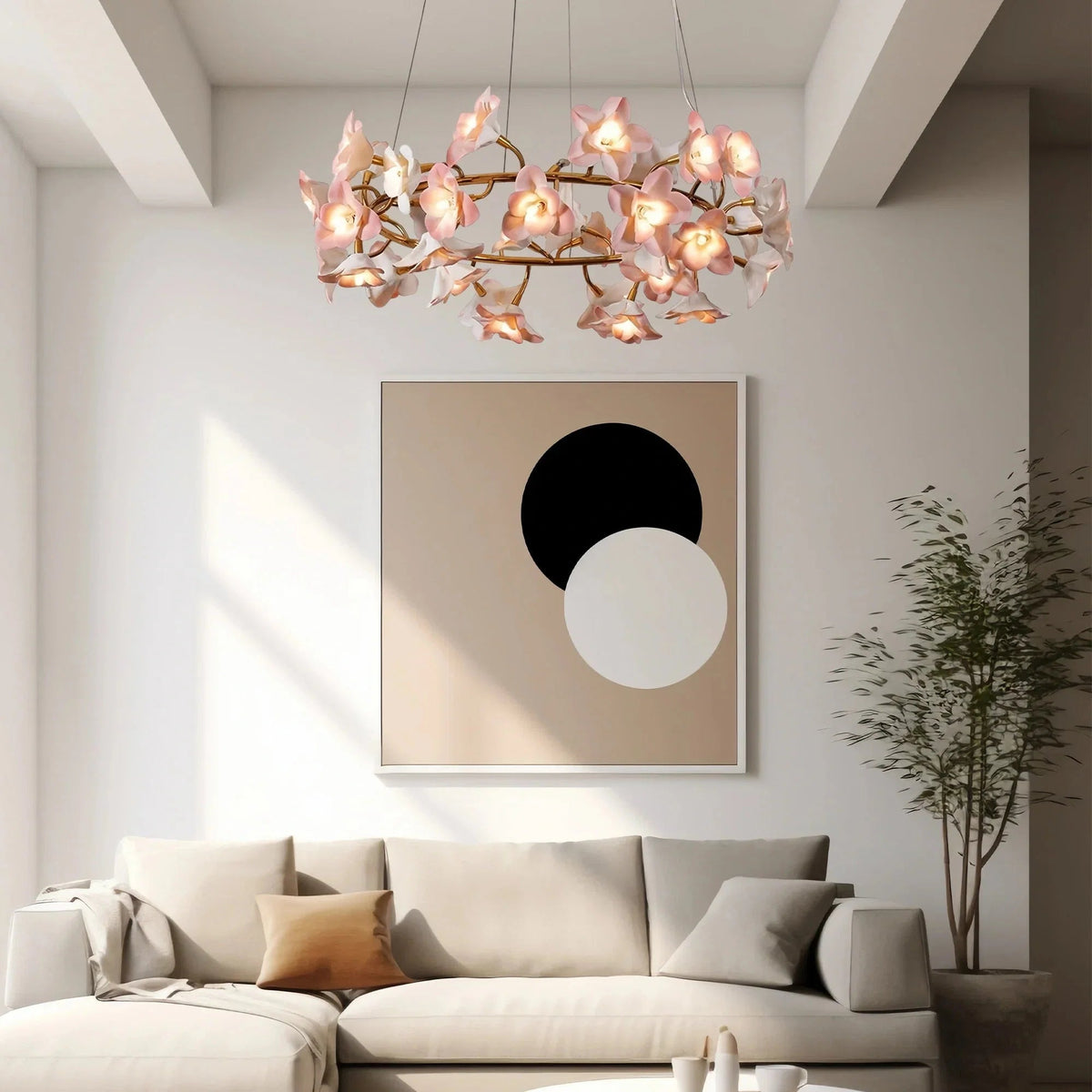 Ceramic Blossom Flower Round Bedroom Chandelier - Zelno Lighting