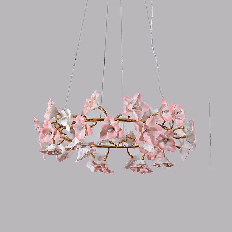 Ceramic Blossom Flower Round Bedroom Chandelier - Zelno Lighting