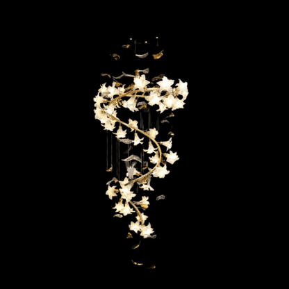 Ceramic Flower Chandelier in Artistic Brass Branch Design - Zelno Lighting