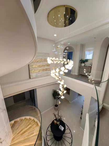 Ceramic Flower Chandelier in Artistic Brass Branch Design - Zelno Lighting