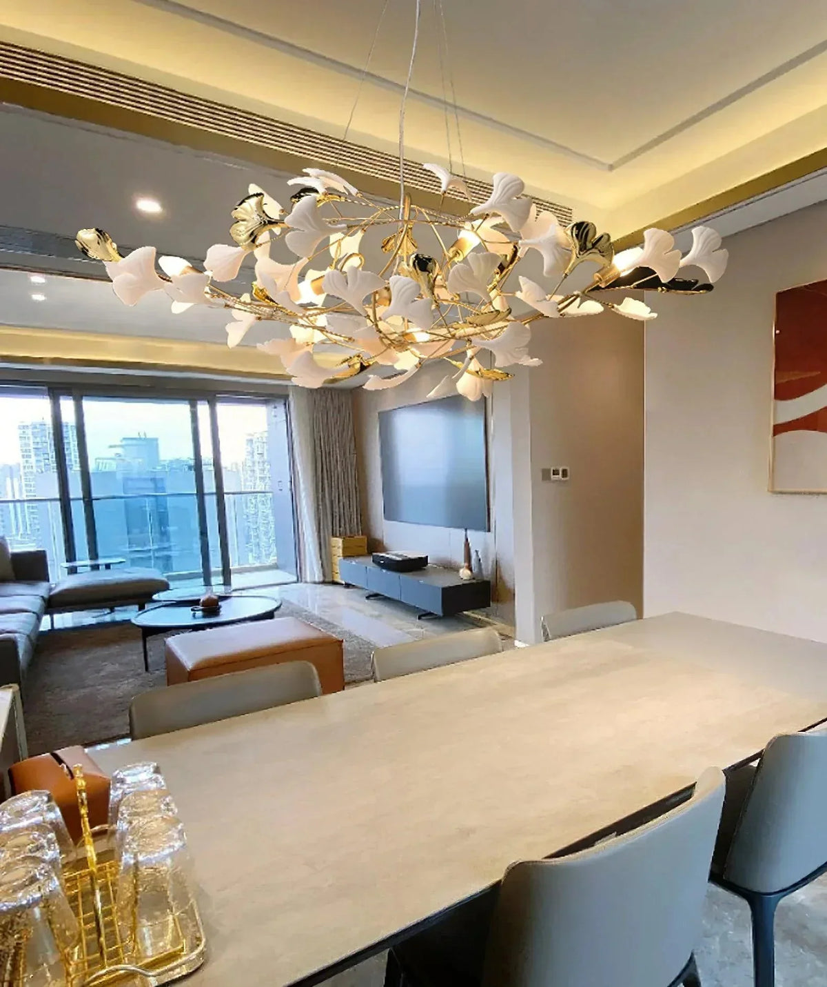 Ceramic Gingko Chandelier B - zelnolighting