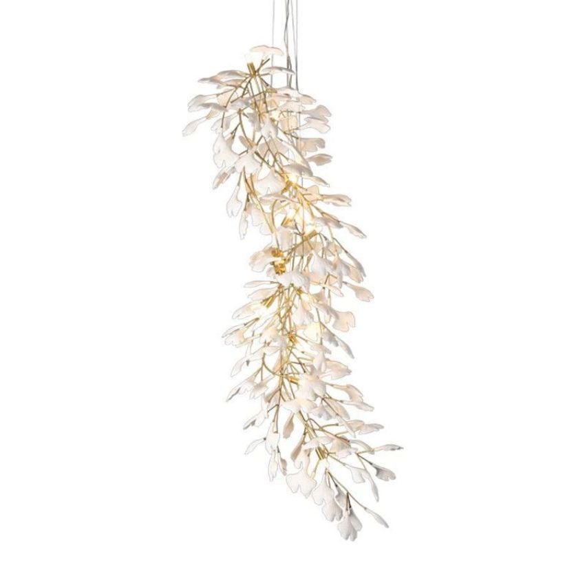 Ceramic Gingko Staircase Branch Chandelier - Zelno Lighting