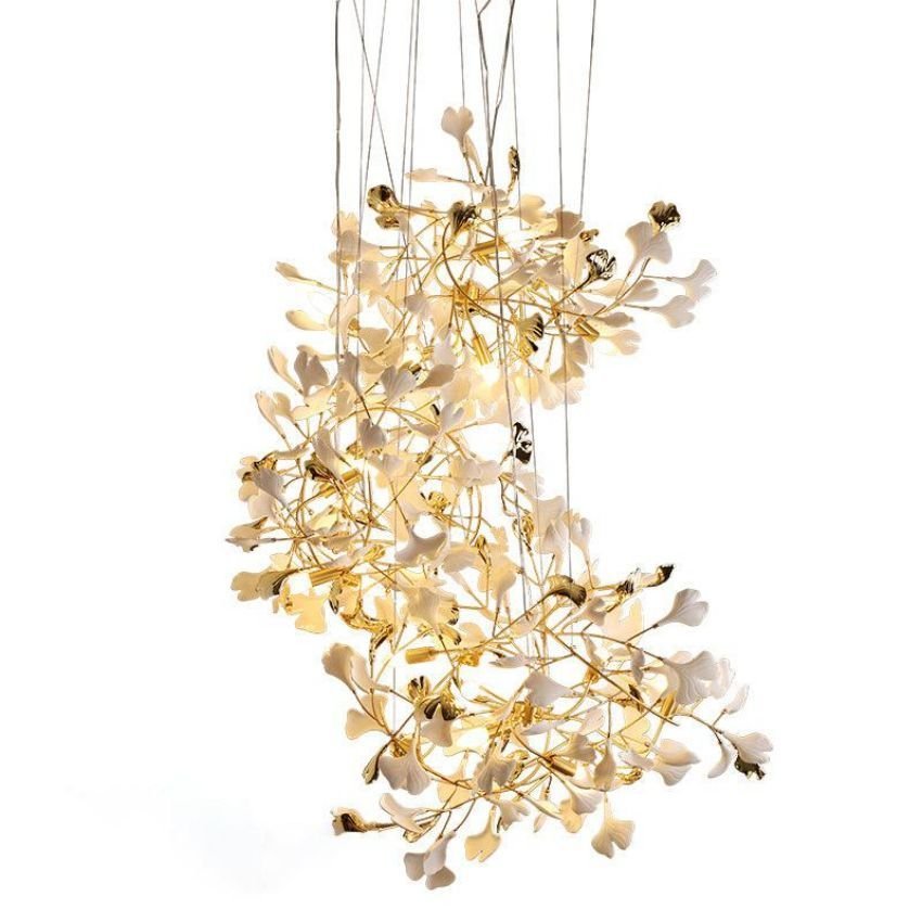 Ceramic Gingko Staircase Branch Chandelier - Zelno Lighting