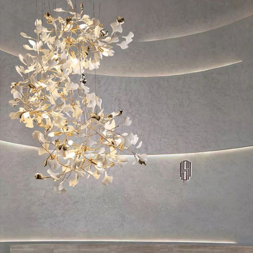 Ceramic Gingko Staircase Branch Chandelier - Zelno Lighting