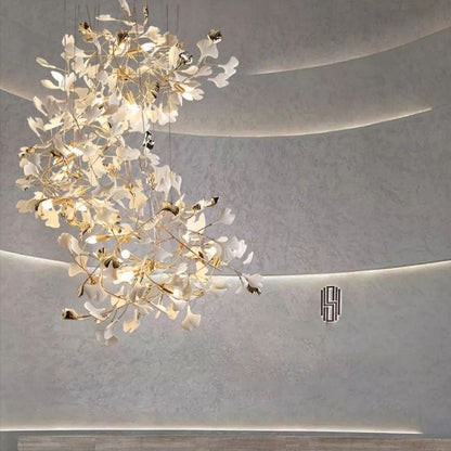 Ceramic Gingko Staircase Branch Chandelier - Zelno Lighting