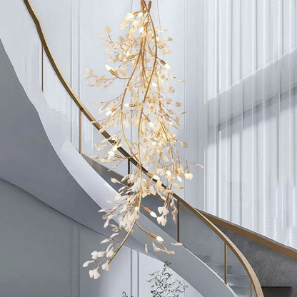 Ceramic Gingko Staircase Branch Chandelier - Zelno Lighting
