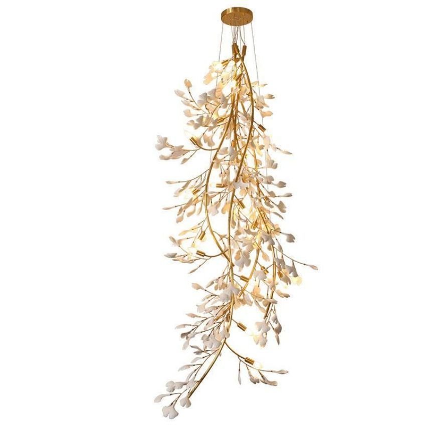 Ceramic Gingko Staircase Branch Chandelier - Zelno Lighting