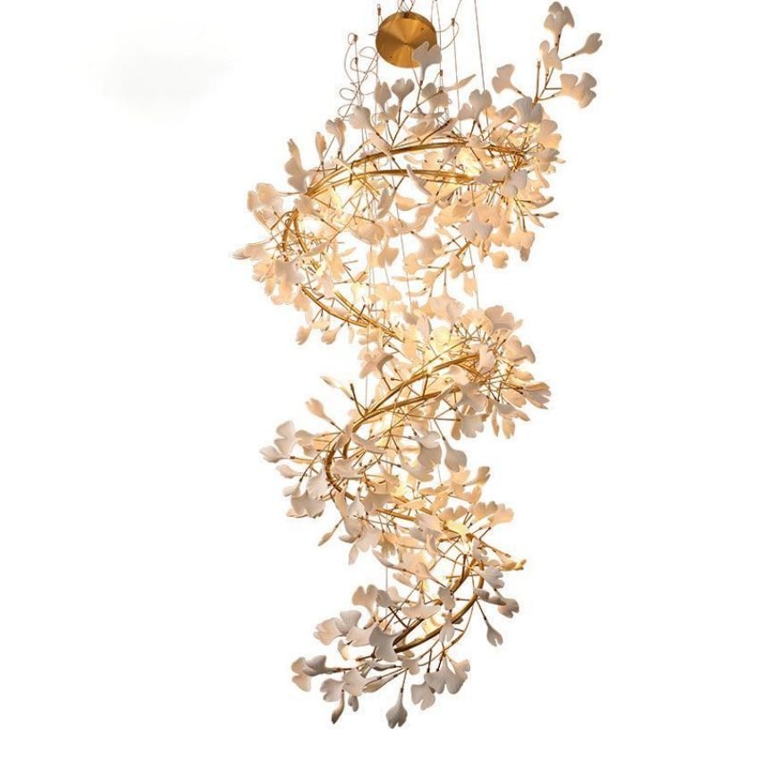 Ceramic Gingko Staircase Branch Chandelier - Zelno Lighting
