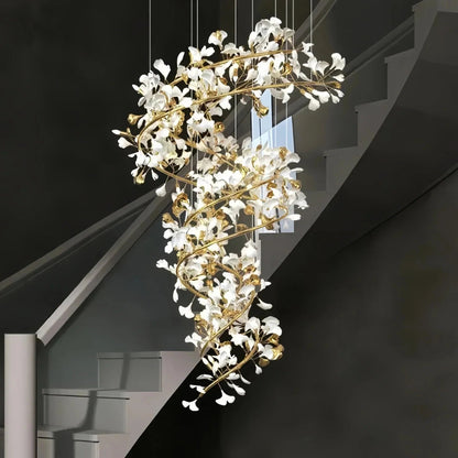 Ceramic Ginkgo Cascading B (Spiral) Branch Chandelier - Zelno Lighting
