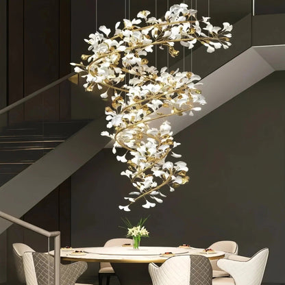 Ceramic Ginkgo Cascading B (Spiral) Branch Chandelier - Zelno Lighting
