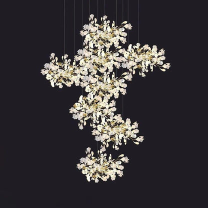 Ceramic Ginkgo Cascading C (Alternating) Branch Chandelier - Zelno Lighting