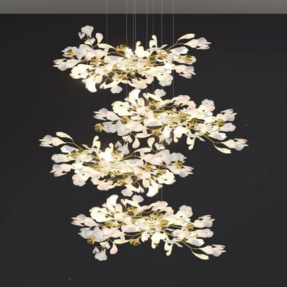 Ceramic Ginkgo Cascading C (Alternating) Branch Chandelier - Zelno Lighting