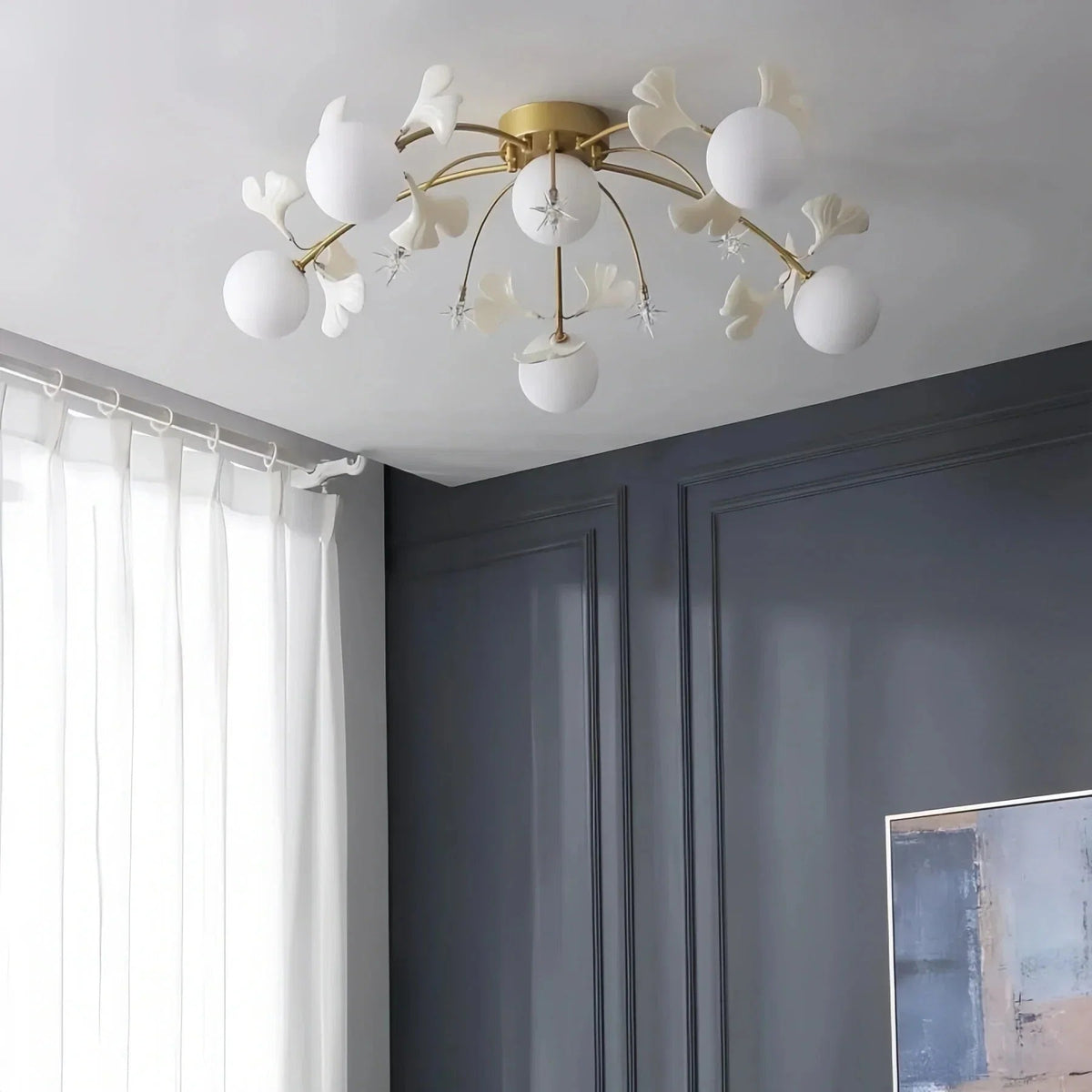 Ceramic Ginkgo Glass Ceiling Lamp - Zelno Lighting