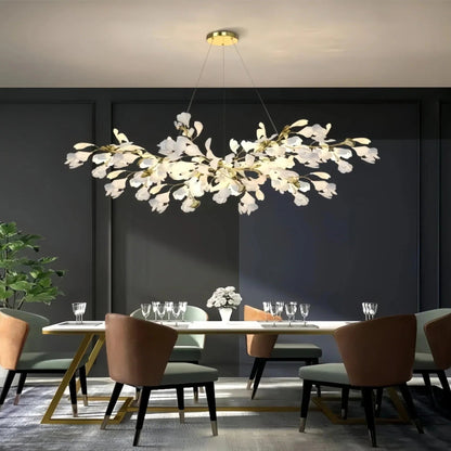 Ceramic Ginkgo Linear Branch Chandelier - Zelno Lighting