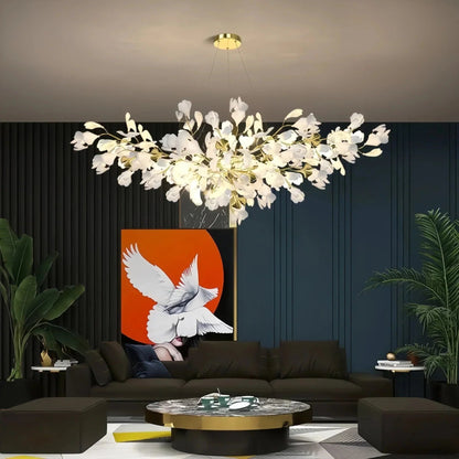 Ceramic Ginkgo Linear Branch Chandelier - Zelno Lighting