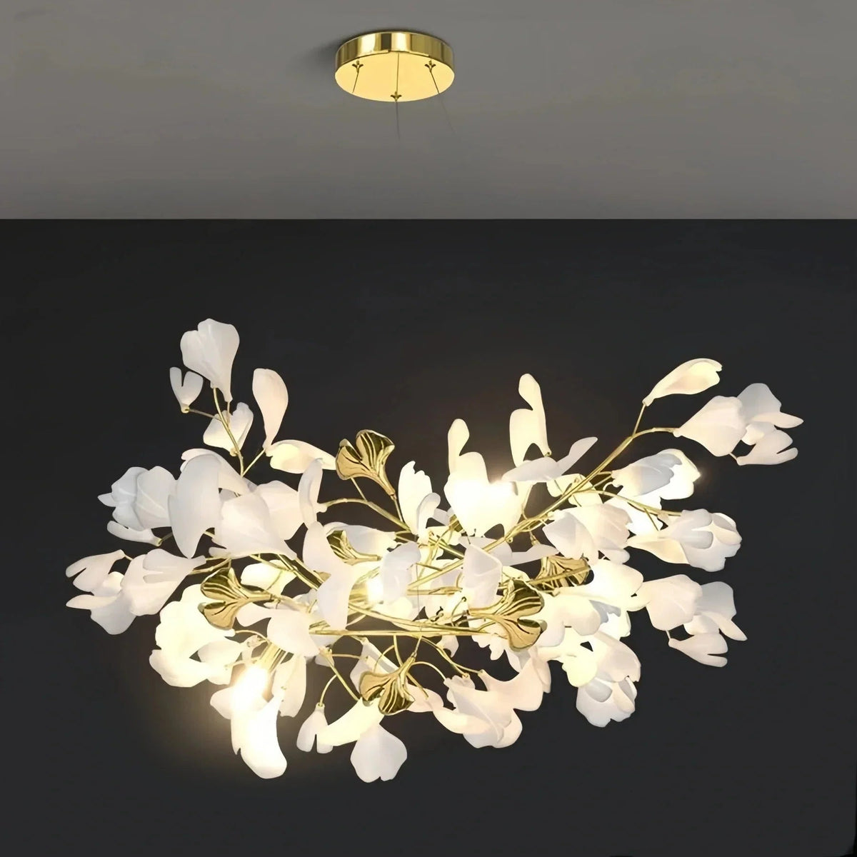 Ceramic Ginkgo Linear Branch Chandelier - Zelno Lighting