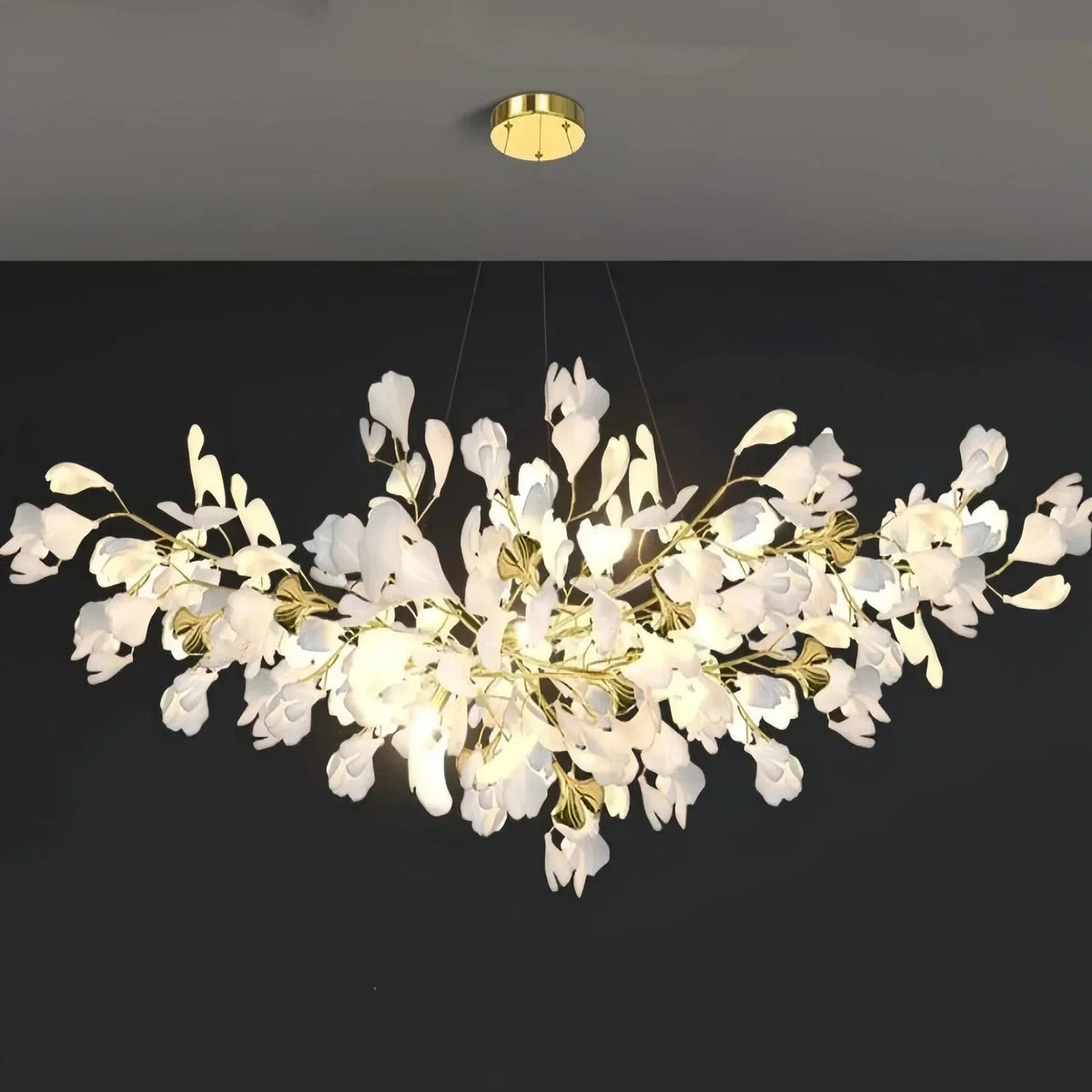 Ceramic Ginkgo Linear Branch Chandelier - Zelno Lighting