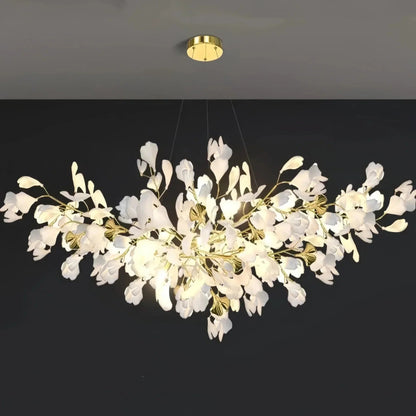 Ceramic Ginkgo Linear Branch Chandelier - Zelno Lighting