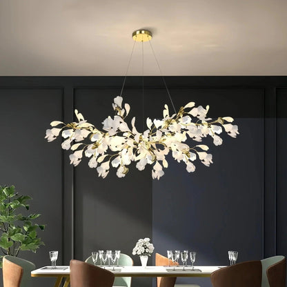 Ceramic Ginkgo Linear Branch Chandelier - Zelno Lighting