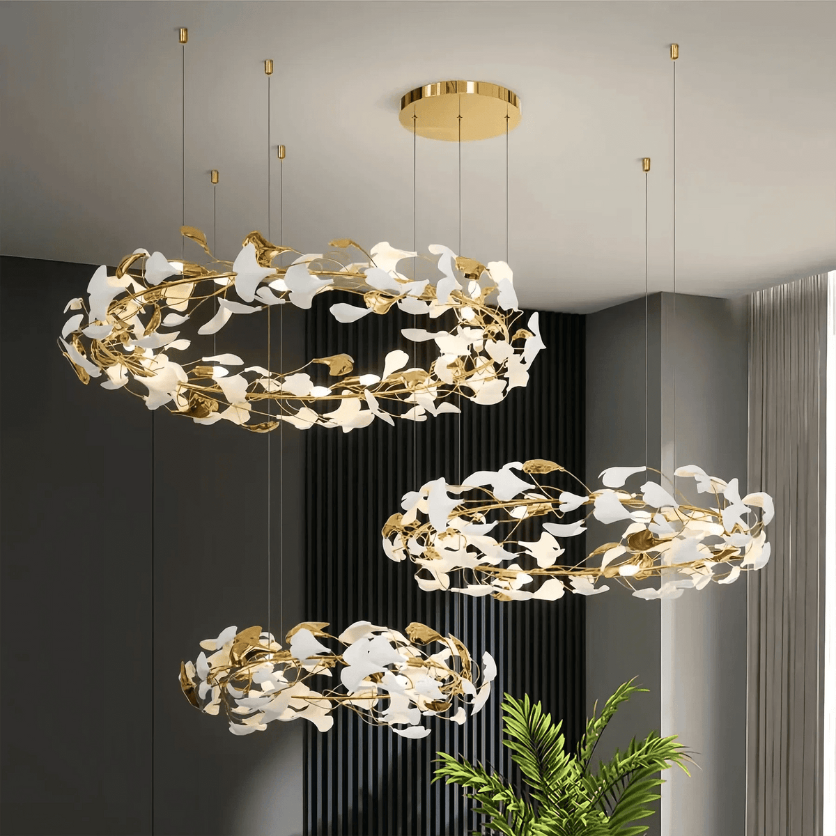 Ceramic Ginkgo Rings Branch Chandelier - Zelno Lighting