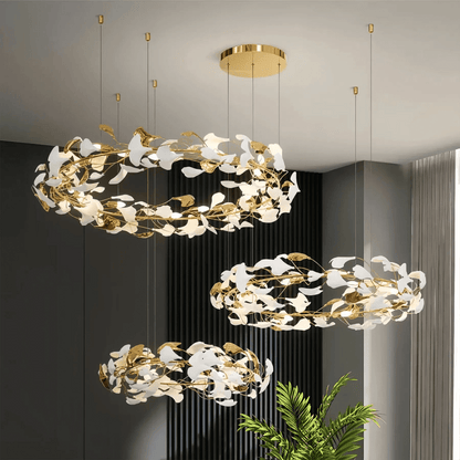Ceramic Ginkgo Rings Branch Chandelier - Zelno Lighting