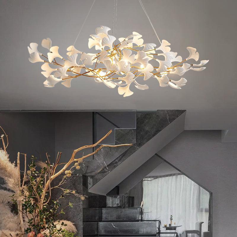 Ceramic Petal Modern Linear Branch Chandelier - Zelno Lighting