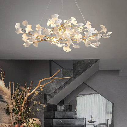 Ceramic Petal Modern Linear Branch Chandelier - Zelno Lighting