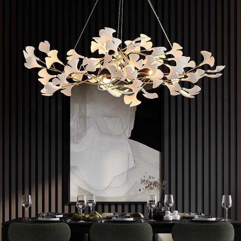 Ceramic Petal Modern Linear Branch Chandelier - Zelno Lighting