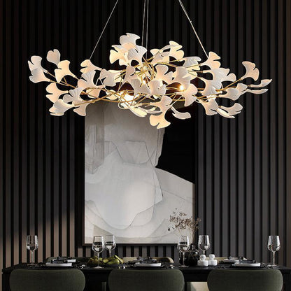Ceramic Petal Modern Linear Branch Chandelier - Zelno Lighting