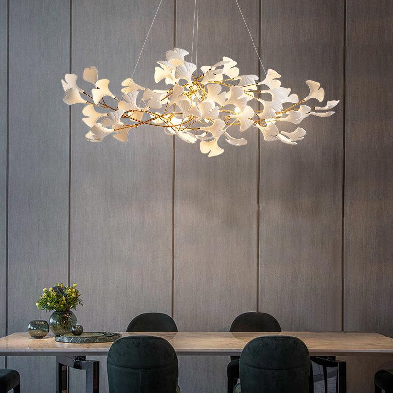 Ceramic Petal Modern Linear Branch Chandelier - Zelno Lighting