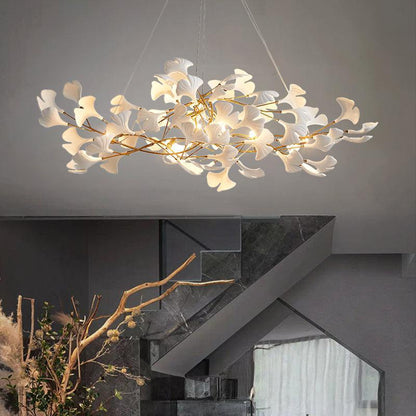 Ceramic Petal Modern Linear Branch Chandelier - Zelno Lighting