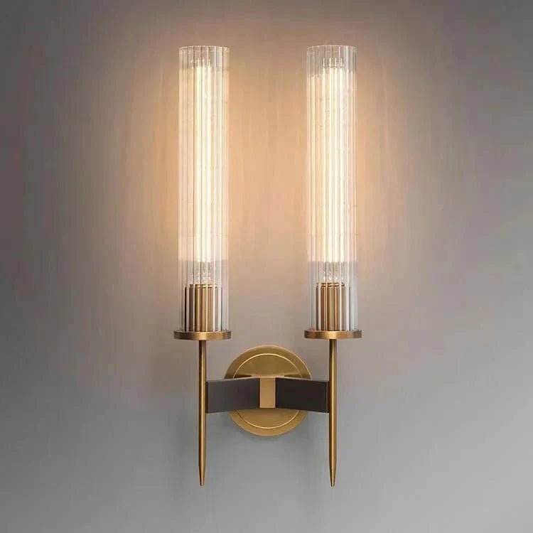Chevelle Double Sconce, Modern Solid Brass Glass Wall Lamp - Zelno Lighting