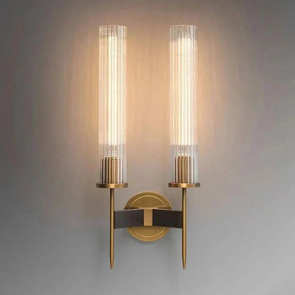 Chevelle Double Sconce, Modern Solid Brass Glass Wall Lamp - Zelno Lighting