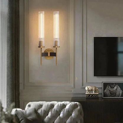 Chevelle Double Sconce, Modern Solid Brass Glass Wall Lamp - Zelno Lighting