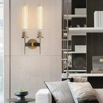 Chevelle Double Sconce, Modern Solid Brass Glass Wall Lamp - Zelno Lighting