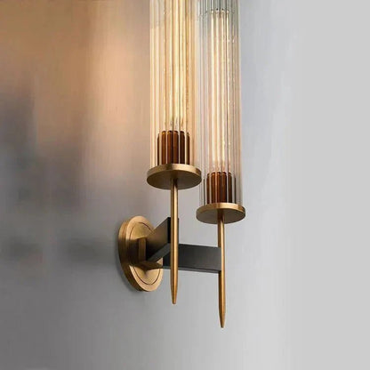 Chevelle Double Sconce, Modern Solid Brass Glass Wall Lamp - Zelno Lighting