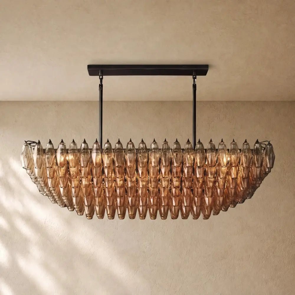 Chiaramn Clear Glass Tired Rectangular Chandelier 54"74" - Zelno