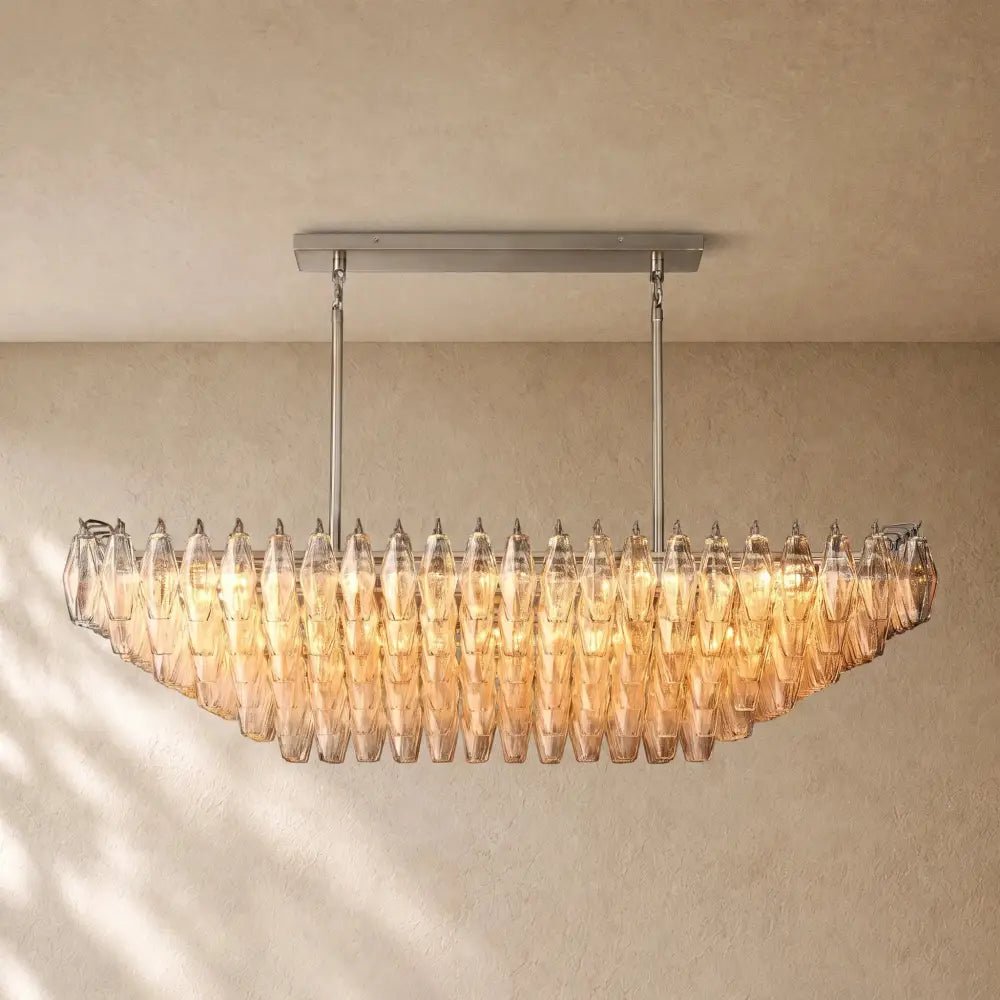 Chiaramn Clear Glass Tired Rectangular Chandelier 54"74" - Zelno