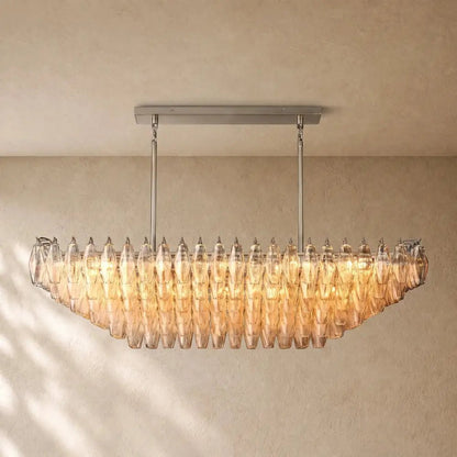 Chiaramn Clear Glass Tired Rectangular Chandelier 54"74" - Zelno