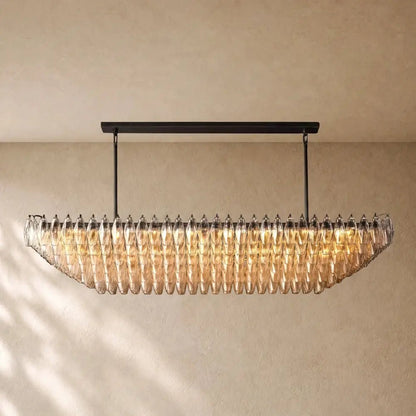 Chiaramn Clear Glass Tired Rectangular Chandelier 54"74" - Zelno