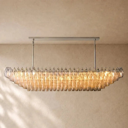 Chiaramn Clear Glass Tired Rectangular Chandelier 54"74" - Zelno
