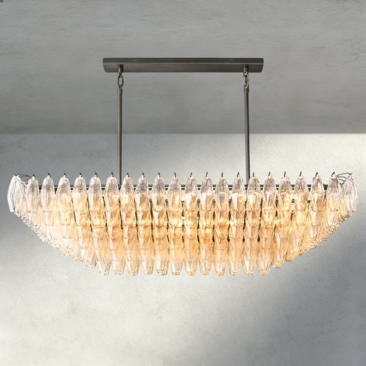 Chiaray Clear/ Smoke Glass Tiered Rectangular Chandelier 54", 74" - Zelno